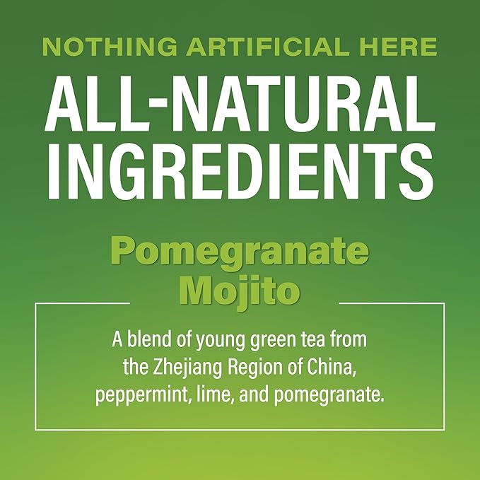 Zest Tea Premium Energy Hot Tea, High Caffeine Blend Natural & Healthy Black Coffee Substitute, Perfect for Keto, 135 mg Caffeine per Serving, Pomegranate Mojito Green Tea, Box of 15 Sachet Bags