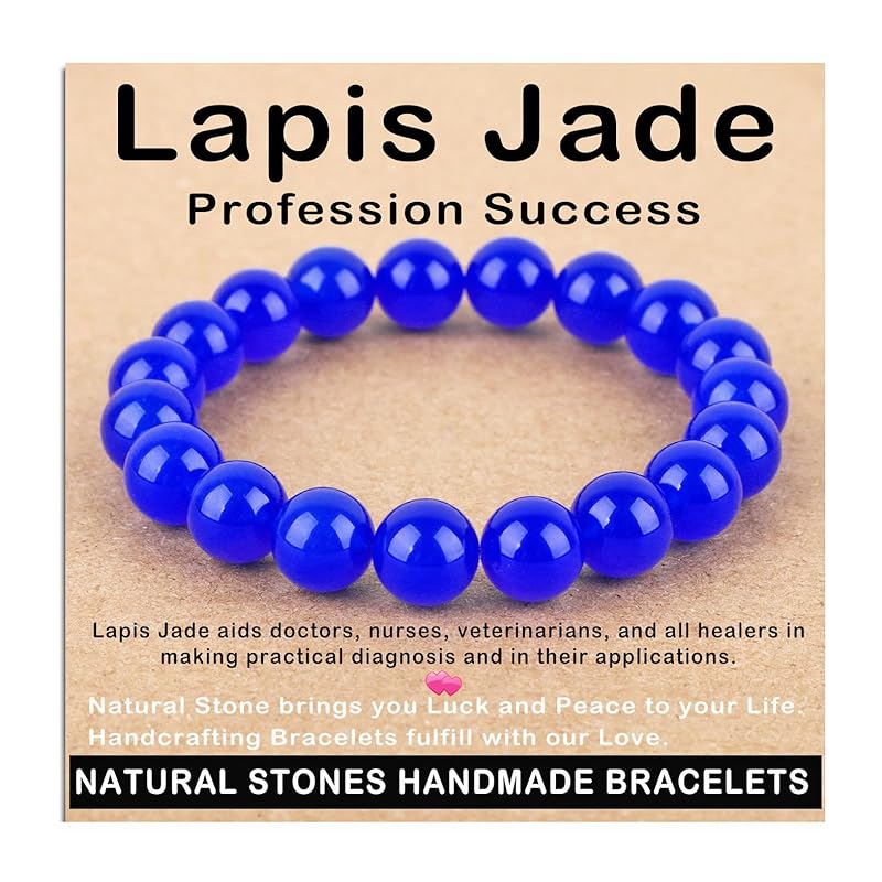 AD Beads Handmade Gemstone Stretch Elastic Bracelet Crystal Healing Reiki Nature's Beauty and Spiritual Essence Unisex (10mm, Blue Lapis Jade (Profession Success))