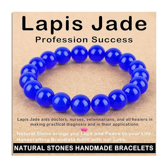 AD Beads Handmade Gemstone Stretch Elastic Bracelet Crystal Healing Reiki Nature's Beauty and Spiritual Essence Unisex (10mm, Blue Lapis Jade (Profession Success))