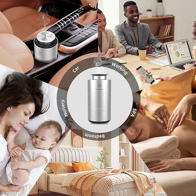 Car Aromatherapy Diffuser with Essential Oils, Portable Waterless Car Diffuser Air Freshener Battery Powered, Premium Aluminum 1/2/4H Timer 20ml Fragrance Machine for Men Woman Travel