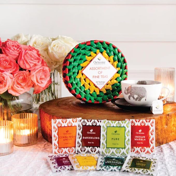 Octavius Tea Sampler Pack | 8 Assorted Black & Green Teas | 50 Teabags | Tea Sampler Variety Pack | Pack of 1