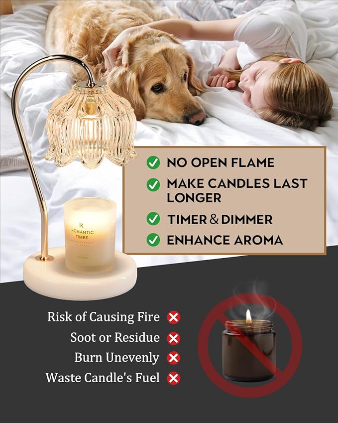 Candle Warmer Lamp with Timer & Dimmable, Height Adjustable Christmas Candle Warming Lamp Gift, Birthday Gifts for Women Mom, House Warming Gifts New Home Marble Base Wax Melt Warmer for Jar Candles