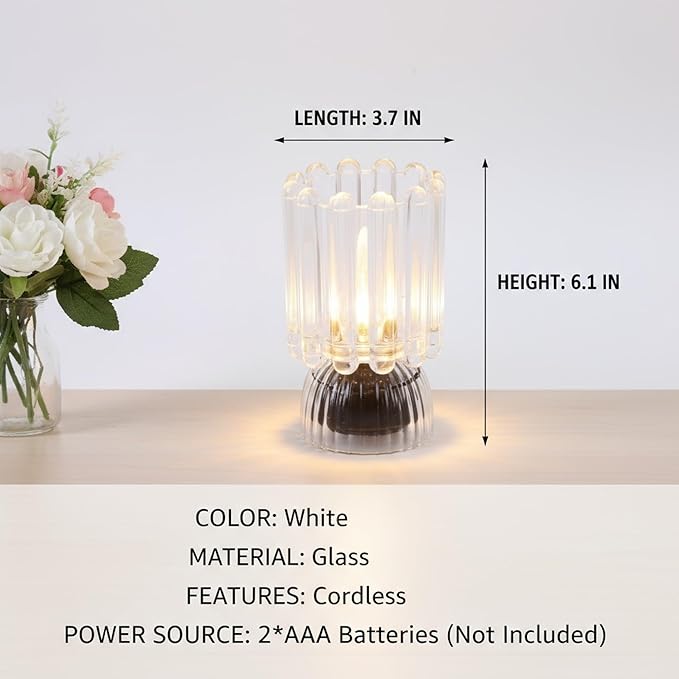 Battery Operated Lamp with Auto-Off Timer, Cordless Table Night Light for Bedroom & Entryway, Portable LED Lamp for Home, Outdoor, Camping No Battery Included (‎Wine Glass Design-White)