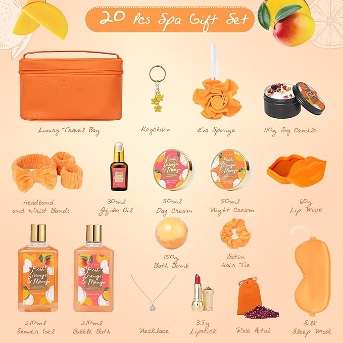 Mother's Day Gift for Mom - Luxury 20-Piece Tropical Spa Gift Set for Women, Bath & Body Care Kit with Shower Gel, Makeup Bag | Christmas, Valentine's, Birthday, Relaxation Gift for All Occasions