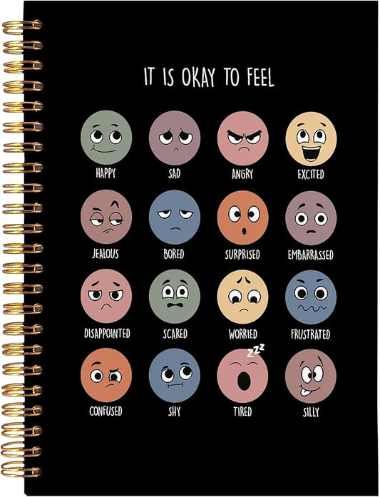 BearCake Mental Health Gifts, Inspirational Notebooks, It is Okay to Feel Mental Health Journal, Therapy Journal for Mental Health, Mental Health Journal for Women,Spiral Notebook 5.5x8.3 black