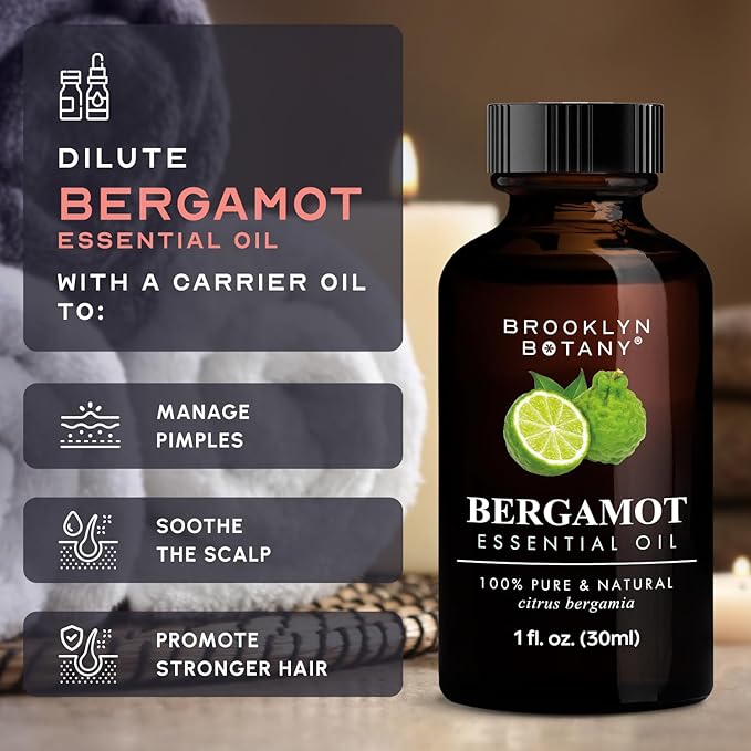 Brooklyn Botany Bergamot Essential Oil - 100% Pure and Natural - Premium Grade Oil with Dropper - for Aromatherapy and Diffuser - 1 Fl Oz