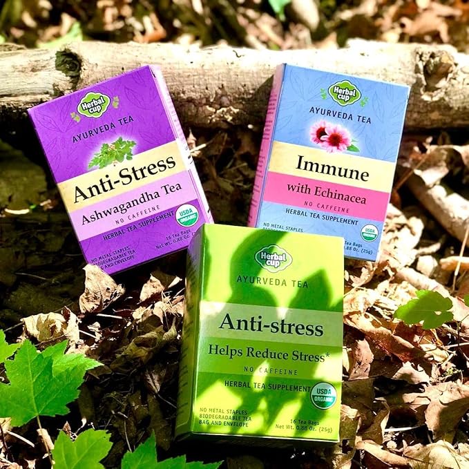 Herbal Cup Ayurveda Ashwagandha Tea, Organic Anti-Stress, No Caffeine Herbal Supplement (16 Count, Pack of 6)