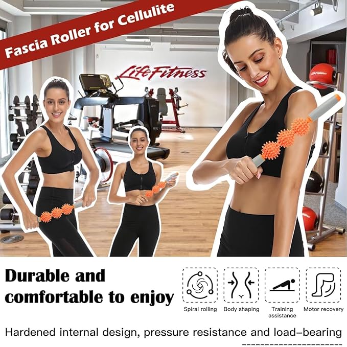 Fascia Muscle Roller, Cellulite Massager Fascia Roller for Cellulite and Sore Muscles, Neck, Leg, Back, Pressure Trigger Point Body Roller Deep Tissue Massage Stick Tools - 3 Massage Balls
