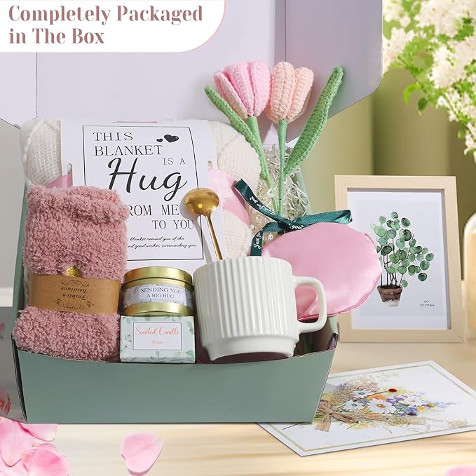 Get Well Soon Gifts for Women Sympathy Gift Baskets Thinking of You Self Care Package Feel Better After Surgery Gifts Tassel Blanket Appreciated Birthday Gifts for Women Sister Friend Mom Daughter