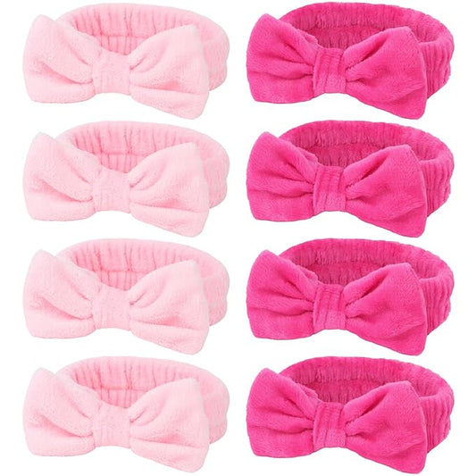 Ondder 8 Pcs Pink Spa Headband Microfiber Makeup & Face Wash Headbands for Women, Facial Skincare, Yoga, Exercise, Including Hair Bands & Head Bands