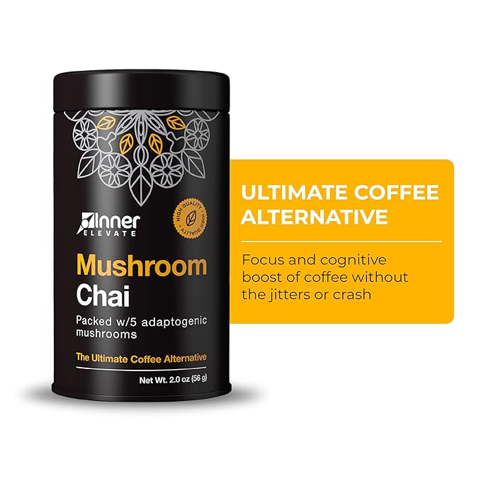 Inner Elevate Superfood Mushroom Chai - Ultimate Coffee Alternative - Adaptogenic Mushroom Tea Drink with Lion's Mane, Cordyceps, Chaga, Reishi, Turkey Tail (35 Servings)