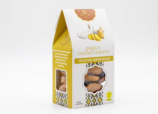 Ambrozia Vegan Snack Biscuits – Ginger & Coconut - Soft Baked, No Added Sugar, Clean Label, High Fiber & Wholesome Ingredients, Kid-Friendly, Healthy Snacks for Active Lifestyles, 4.58 Oz