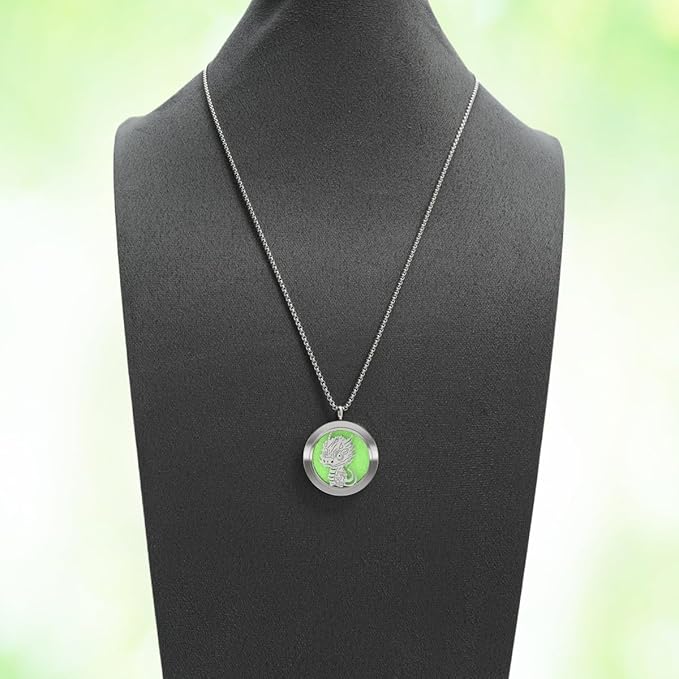 Dinosaur Aromatherapy Essential Oil Diffuser Necklace,Aromatherapy Diffuser Stainless Steel Pendant,for Men and Women,Portable,Suitable for Yoga,Meditation,Travel,Stress Relief Gift(Silver 30mm)
