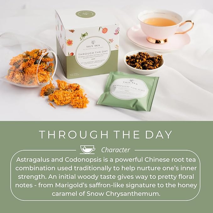 Tily Through The Day Wellness Tea - Antioxidant-Rich Herbal Tea - Caffeine Free - 10 Plastic-Free Teabags