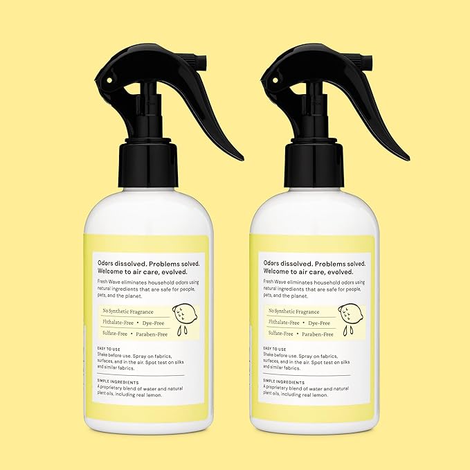Fresh Wave Lemon Scent Odor Removing Spray, 8 fl. oz. | Pack of 2 | Odor Absorber for Home, Furniture, Fabrics & Trash | Safer Odor Relief