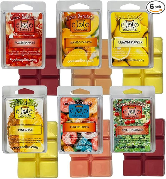 6 Pack Soy Scented Wax Melt Bars - Fruity: Loops, Lemon, Mango, Apple & More - USA Made