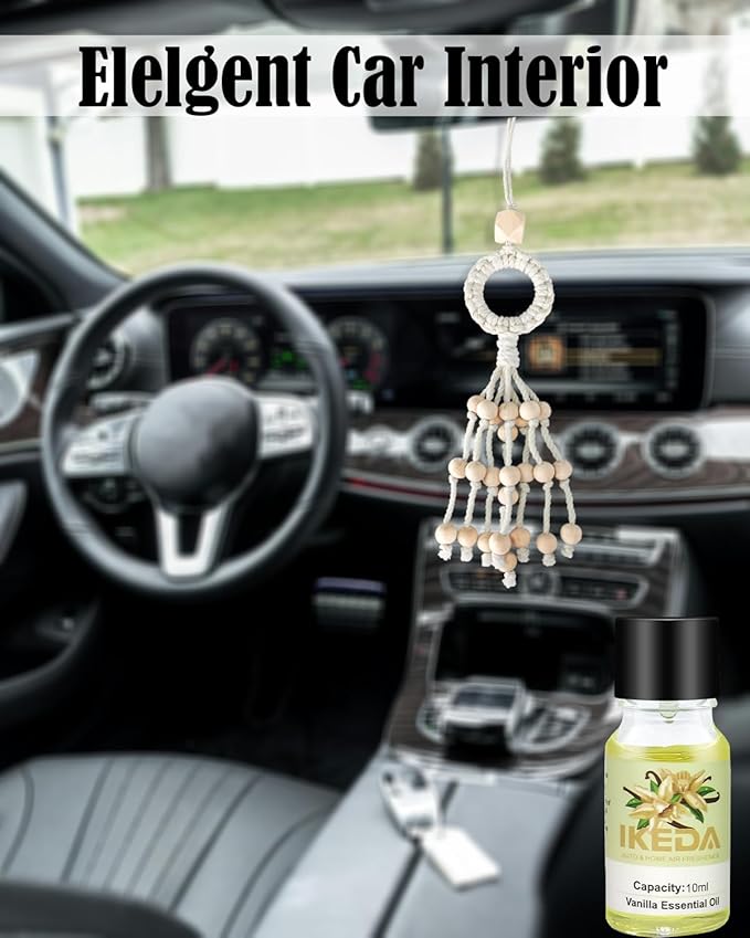 Car Air Freshener,White Musk Hand Woven Hanging Natural Odor Eliminator with 10ml Essential Oil,Wooden Diffuser Balls Deodorizer for Home, Vehicles