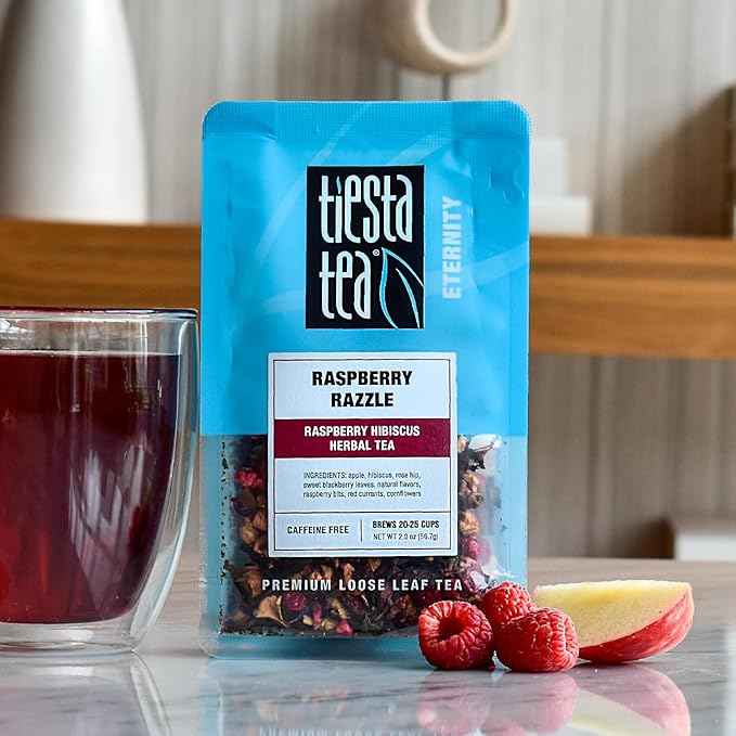 Tiesta Tea - Raspberry Razzle Tea, Loose Leaf, Raspberry Hibiscus Herbal Tea, Premium Caffeine-Free Tea Blend, Make Hot or Iced & Up to 25 Cups, 2 oz Resealable Pouch