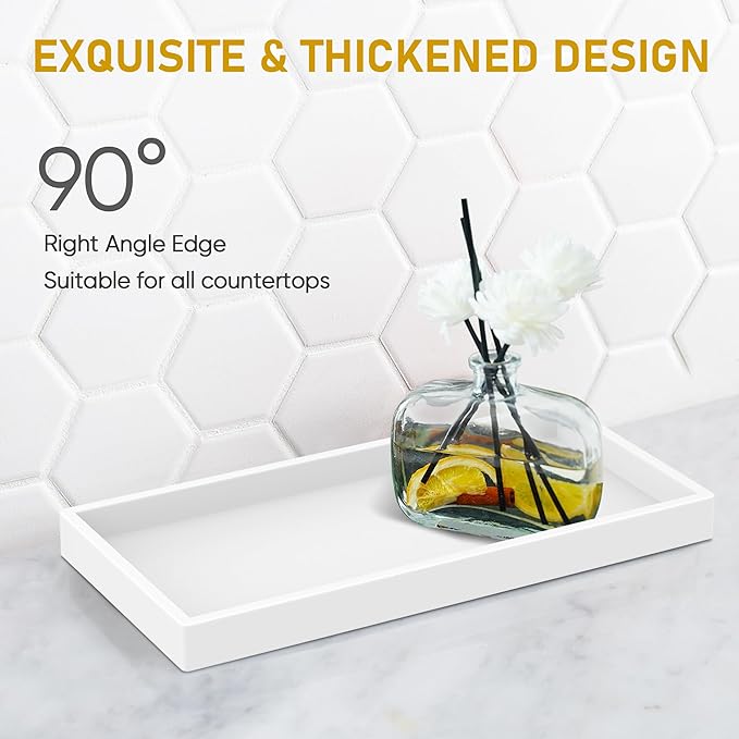 Bathroom Counter Tray,EG-SIPRO High-Grade Thickened Silicone Bathroom Vanity Tray,Shatterproof Rectangle Bathroom Tray Soap Dispenser Tray for Bathroom Countertop, Pure White, 10.6''×5.1'', (EGTRAY)