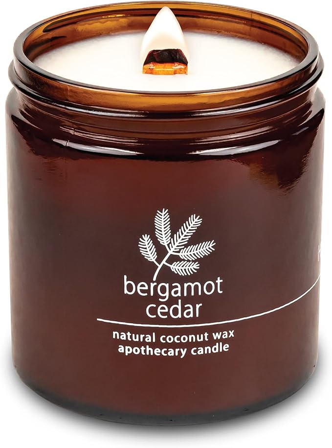Hemlock Park Crackling Wood Wick Candle Handcrafted with Natural Coconut Wax (Large 16 oz, Bergamot Cedar)