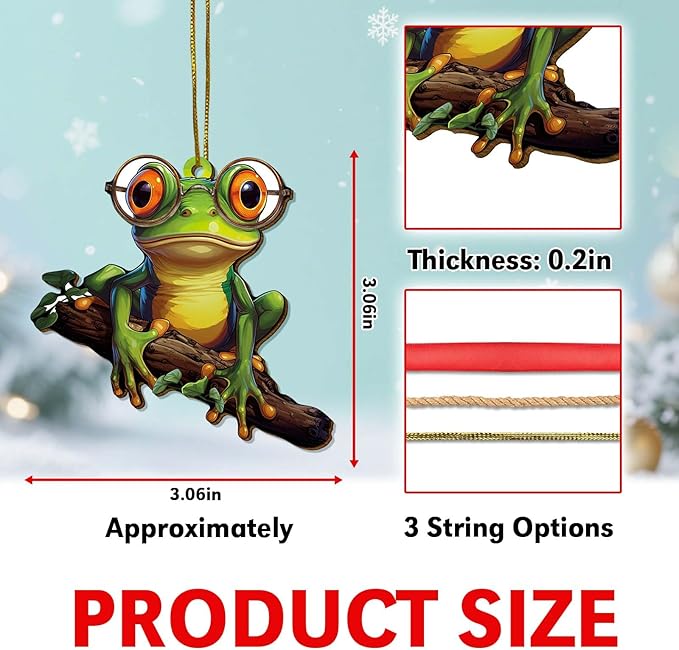 Green Frog Christmas Tree Keepsake Ornaments, Funny Frogs Themed 2 Side Printed Flat Wooden Ornament, Xmas Hanging Decor