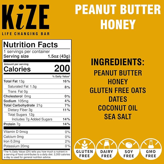 KiZE Energy Bars - Peanut Butter Lovers Variety Pack - 20-Count - Gluten Free, Dairy Free Options, Non-GMO, and High Protein Meal Replacement Energy Bars, Clean and Simple Food Ingredients - 7-10g High Protein Snacks (20 Count)