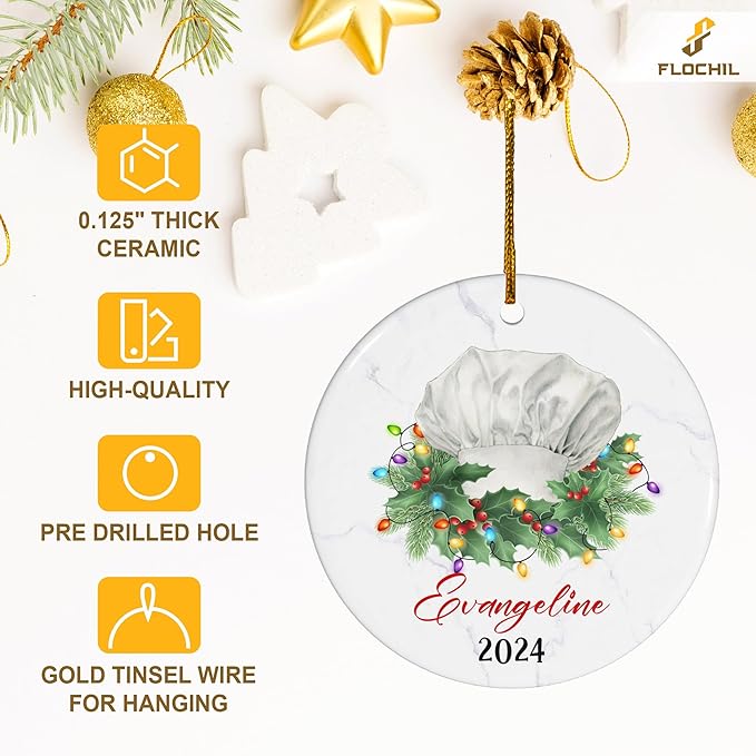 FLOCHIL Personalized Chef Christmas Ornament, Custom With Name, Gifts for Chefs