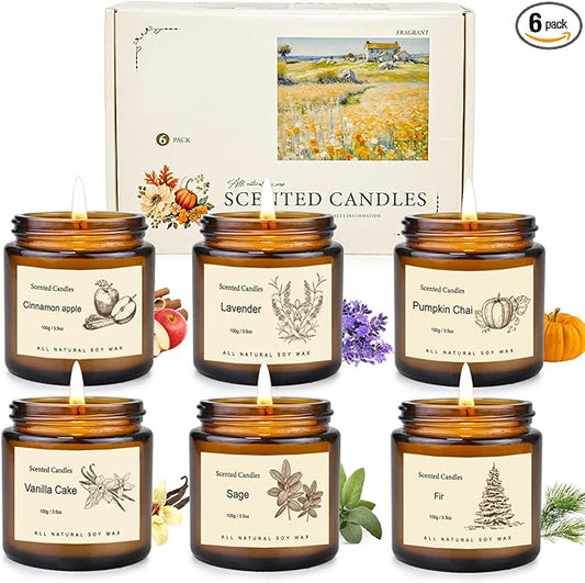 6 Pack Fall Candles Set,Scented Candles for Home, Aromatherapy Gifts for Women Men, Fall Winter Holiday Natural Soy Candles Set for Birthday, Mother's Valentines Day Gifts for Her