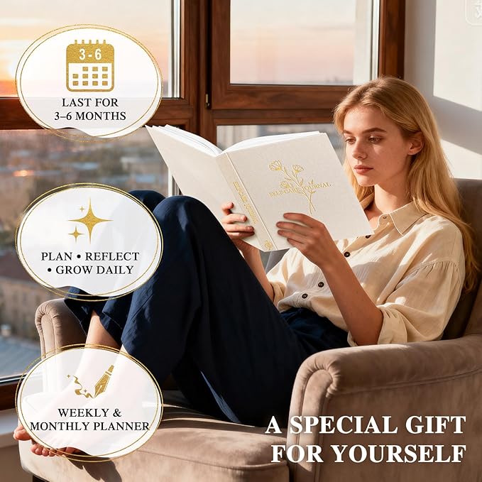 Lanpn Self Care Journal for Women, Self Love Guided Journals with Prompts, Daily Reflection Wellness & Gratitude Planner, 5 Minute Mental Health Notebook, Mindfulness Mood Log, 240 Pages, Beige