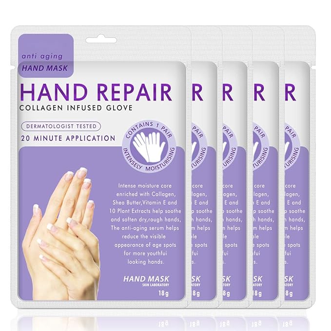 Generic Hand Mask Moisturizing Glove 5 pack, Hand Peel Mask Exfoliating Gloves, Hand Repair Glove for Dry Hands Treatment, Remove Dead Skin, Rough Skin, purple