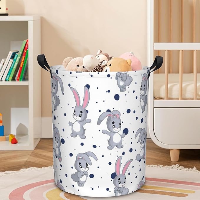 Laundry Basket Cartoon Rabbits Laundry Hamper Large Laundry Basket Storage Basket Tote Bag Collapsible Organizer Basket for Bathroom,Laundry,Bedroom 17.3 x16.5 Inch