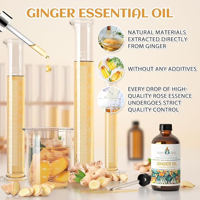 EVOKE OCCU 100% Pure Ginger Oil, Natural Ginger Essential Oil for Massage, Diffuser, Hair, Skin, DIY - 4 Fl Oz