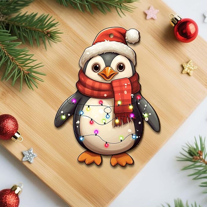 2 Side Printed Cute Penguin Wooden Christmas Ornaments 2025, Keepsake for Women, Men and Friends, Penguin Christmas Tree Ornaments, Christmas Tree Hanging Decorations