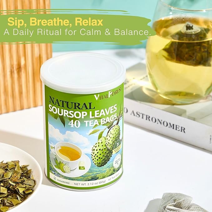 40 Soursop Leaves Tea Bags | Pure Graviola Leaf Tea for Relaxation, Sleep & Detox | Herbal te de Guanabana Tea