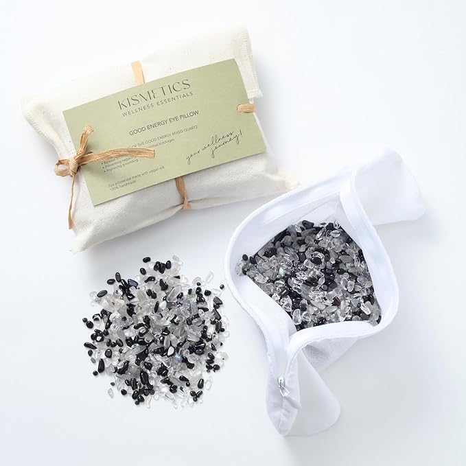 Weighted Eye Pillow for Relaxation, Sleeping, Yoga, SPA and Travelling, 100% Natural Crystals Mixed with Labradorite and Obsidian, Cooling Eye Pillow, Reusable, Relaxation Gift for Women