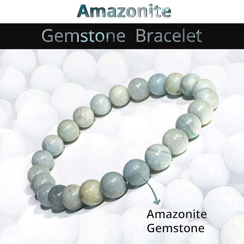 Amazonite Crystal Bracelet – Protection Healing Crystal Bracelet for Women and Men – 8mm Round Beaded Bracelet for Emotional Balance – Adjustable Size Gemstone Bracelet for Attract Good Luck