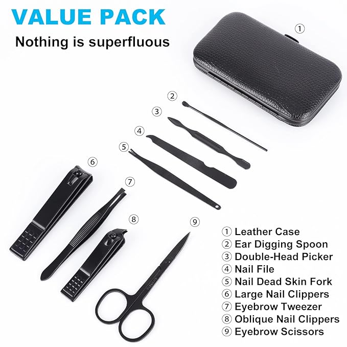 8 PCS Nail Clippers, ONEHERE Premium Manicure Set, Professional Grooming Gift Kit, Pedicure Kit, Facial, Hand, Foot, Cuticle Nail Care Tools, Fingernail Clippers with Luxurious Portable Travel Case
