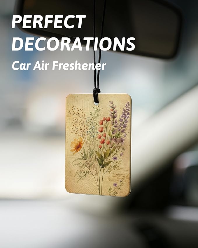 Vintage Floral Car Air Freshener 4 Pcs, Retro Cottagecore Wildflower Hanging Air Freshener for Cars Closet Drawer Books, Flower Car Accessories Mirror Decor for Women