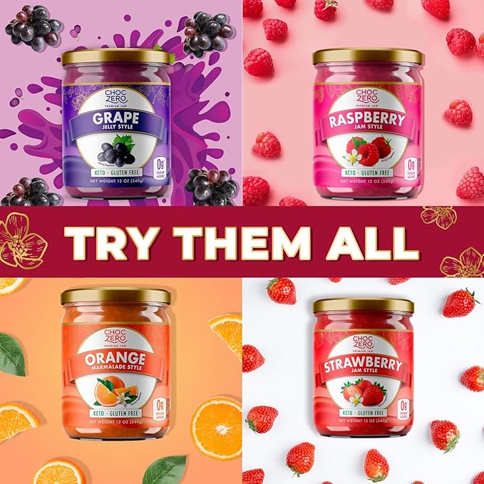 ChocZero Keto Black Cherry Jam - No Sugar Added, Low Carb, Keto Friendly, High in Fiber, Gluten Free, Naturally Sweetened with Monk Fruit (1 jar, 12 oz)