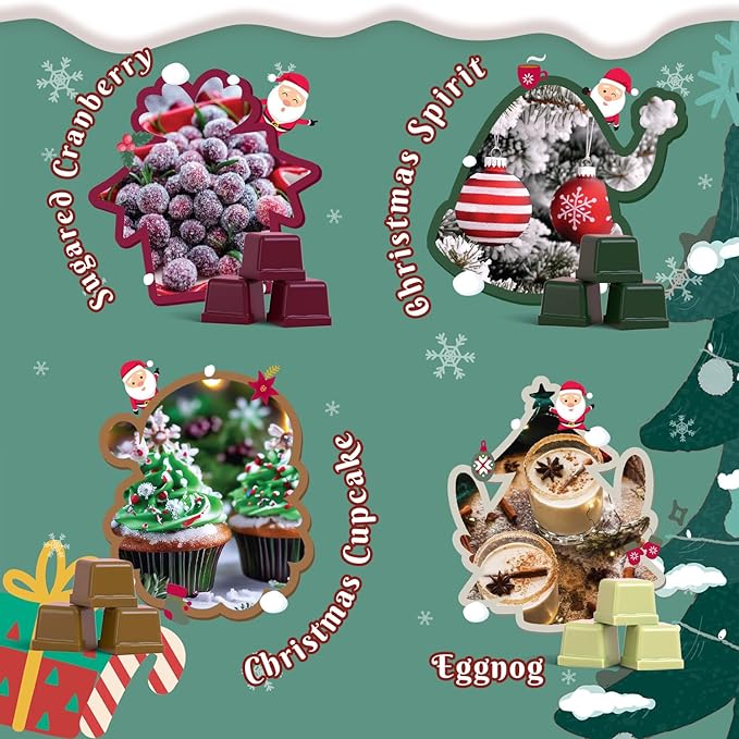 ARVIDSSON Christmas Scented Wax Melts, Holiday Soy Wax Cubes for Wax Warmer, Strong Scent Fragrance Wax Tarts, Candle Melts Gift Set, Christmas Spirit, Gingerbread, Apple Cinnamon, Candy Cane and More