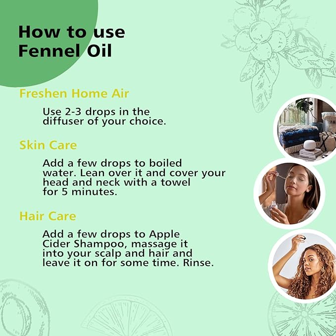 Fennel Essential Oil 10ml - 100% Pure Natural Fennel Oil for Diffuser, Aromatherapy, Massage, DIY Skincare, Sweet Herbal Scent