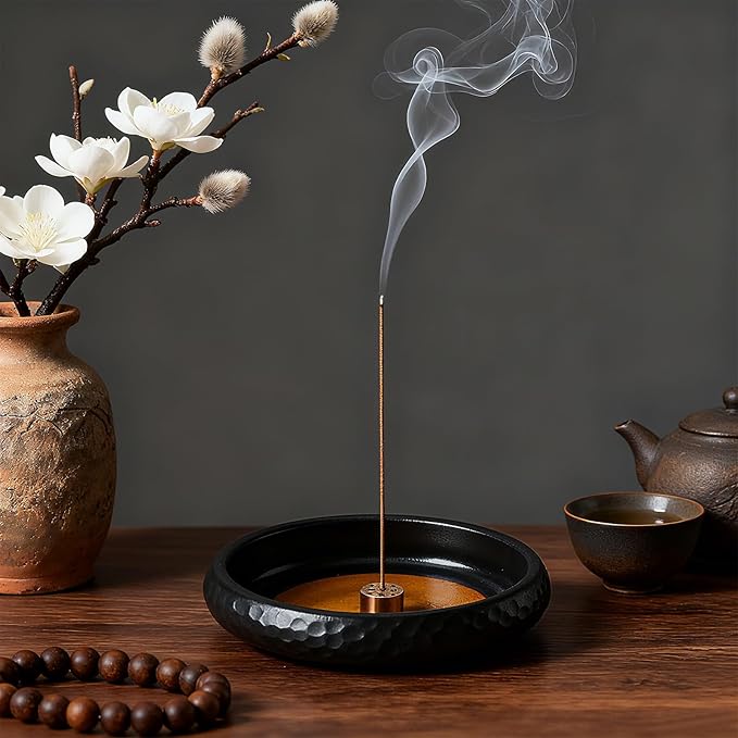 Ceramic Incense Burner,Handmade Incense Stick Incense Burner Reflux Burner,Sage, Coil Incense, Ash Catcher, Smudge Bowl for Yoga Meditation Room Décor,Crack Yellow