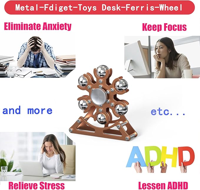 Desk-Fidget-Toys for Ferris-Wheels-Spinner: 4mins Kinetic-Metal-Spinner, Cool-Gadgets-Stuff for Kid Children Teen Adult EDC-Toy, ADHD Tools Stress Relief for Office Home School Men Woman Christmas