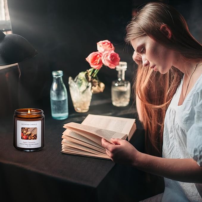 Apple Cinnamon Scented Candles for Home Scented Aromatherapy Candles, Hand-Poured, 9 OZ, 50H Clean Burn,Soy Wax Candle Gift Set for Women Men