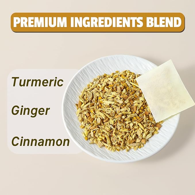 Jarteela - Turmeric Ginger Cinnamon Tea Bags - 2g x 50 Count - Premium Turmeric, Ginger, Cinnamon Herbal Tea Bags - Non-GMO - Caffeine-free - Support Overall Health