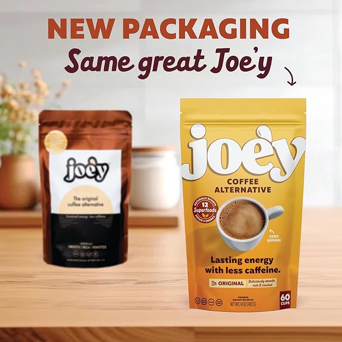 Joe'y Mushroom Coffee Alternative with Cacao and Dandelion Root, Chicory Coffee Substitute with Adaptogenic Superfoods, Vegan Gluten-Free Drink for Focus and Clean Energy without Jitters, 60 Servings