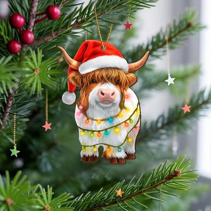 Farmhouse 2 Side Printed Wooden Ornament, Farm Animal Tree Decoration, Cute Cow Ornament, Holiday Hanging Keepsake Gift for Christmas