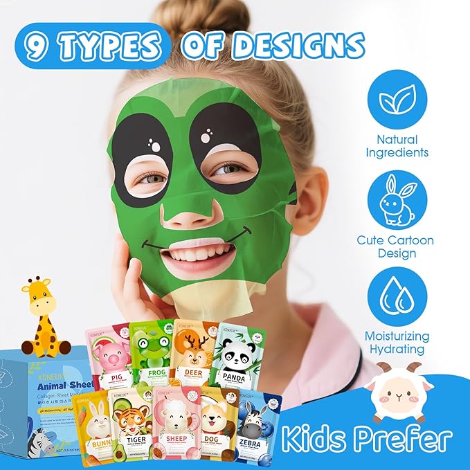 36 Pack Cute Animal Kids Face Mask, Sheet Collagen Moisturizing Face Mask for Girls Teens, Stocking Stuffers for Wome, Bulk Spa Party Gifts and Birthday Gifts