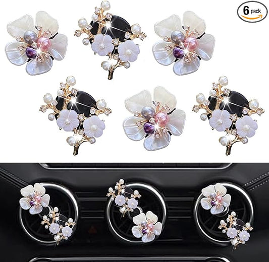 Bling Flower Air Vent Clips, 6 Pcs Cute Daisy Car Fresheners, Diffuser With Rhinestone Interior Decoration Charm, Diamond Decor Accessories for Women Girls