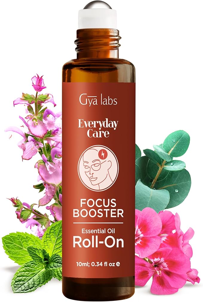 Gya Labs Focus Booster Essential Oil Roll On - 0.34 Fl Oz - Travel Size Roller for Camping, Skin, Aromatherapy Relief, Convenience
